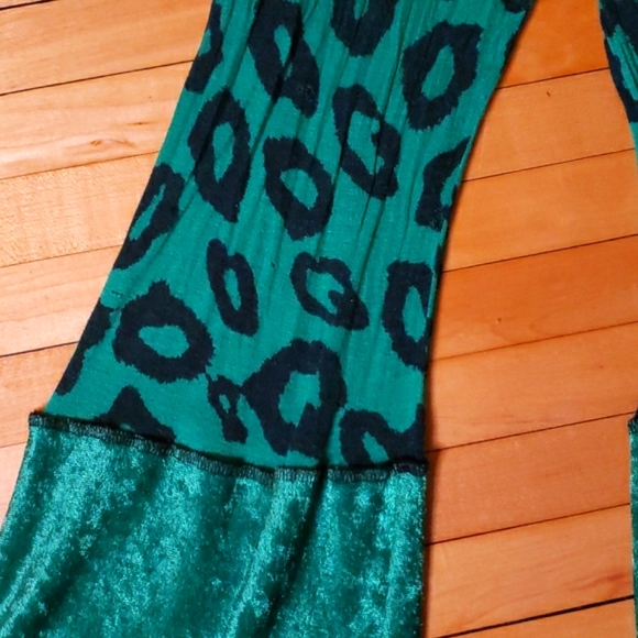 Leopard Print Velour Turquoise/Emerald Festival Dance Burning Man Rave Pants - Picture 8 of 9